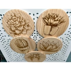 Succulent Cactus Wooden Coasters, Set of 5 pcs, 5th wedding anniversary gift, 6th anniversary present, Teacher retire