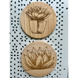 Succulent Cactus Wooden Coasters, Set of 5 pcs, 5th wedding anniversary gift, 6th anniversary present, Teacher retire