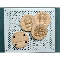 Succulent Cactus Wooden Coasters, Set of 5 pcs, 5th wedding anniversary gift, 6th anniversary present, Teacher retire