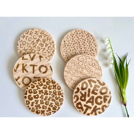 Letter Pattern Wooden Coasters, Set of 6 pcs, Tutor Retirement Present, Teacher gift, Herbal Tea Coaster, Coffee Cup Mat, Water