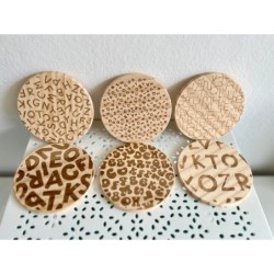 Letter Pattern Wooden Coasters, Set of 6 pcs, Tutor Retirement Present, Teacher gift, Herbal Tea Coaster, Coffee Cup Mat, Water