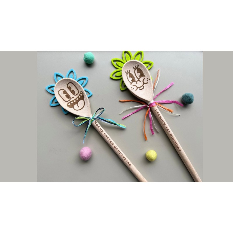 Personalized Wooden Spoon Engraved for Cake Smash, first birthday cute face keepsake for child, photo prop decoration, photograp