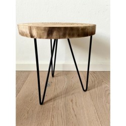 Personalizable Side Table with Wire Hairpin Legs, Wood Round Rustic Coffee Table for Living Room, Bedroom, Office Furniture