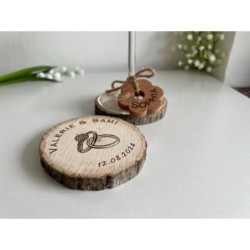 Custom Wedding Coasters & Cedar Wood Flower Name Tag, Set of 2 pcs, Natural wood with bark, Place Table cards, Bride, Groom, Gue