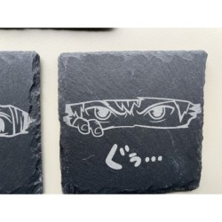 Anime Eyes Manga Peek-a-boo Slate Coasters, Set of 5, Japanese Culture, Black Stone Hibachi Invitation