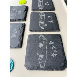 Anime Eyes Manga Peek-a-boo Slate Coasters, Set of 5, Japanese Culture, Black Stone Hibachi Invitation