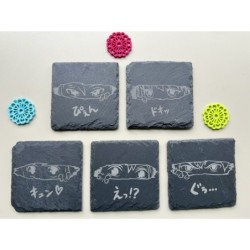 Anime Eyes Manga Peek-a-boo Slate Coasters, Set of 5, Japanese Culture, Black Stone Hibachi Invitation