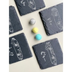 Anime Eyes Manga Peek-a-boo Slate Coasters, Set of 5, Japanese Culture, Black Stone Hibachi Invitation