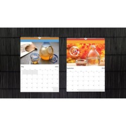 Japanese Sake Flip Wall Calendar 2025, traditional rice drink photography, Nippon signature alcoholic fermented beverage, poster