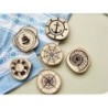 Nautical Theme Wooden Coasters, Set of 6 pcs, 5th wedding anniversary gift, 6th anniversary present, Sea Shell, Compass, Shippin