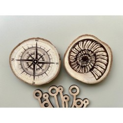 Nautical Theme Wooden Coasters, Set of 6 pcs, 5th wedding anniversary gift, 6th anniversary present, Sea Shell, Compass, Shippin