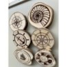 Nautical Theme Wooden Coasters, Set of 6 pcs, 5th wedding anniversary gift, 6th anniversary present, Sea Shell, Compass, Shippin