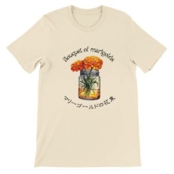 T-Shirt „Bouquet of marigolds“ with Japanese translation, regular fit premium crewneck shirt, graphic flowery herb print, faux p