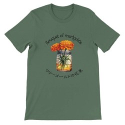 T-Shirt „Bouquet of marigolds“ with Japanese translation, regular fit premium crewneck shirt, graphic flowery herb print, faux p