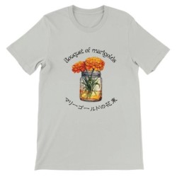 T-Shirt „Bouquet of marigolds“ with Japanese translation, regular fit premium crewneck shirt, graphic flowery herb print, faux p