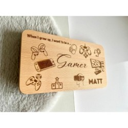 Gamer Personalized Breakfast Board with Your Name, wooden serving tray for healthy snack, future career, xbox Nintendo Gameboy,