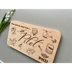 Personalized Breakfast Board with Your Name & Custom Dream Job Pilot „When I grow up, I want to be…“, Future Career, wood engrav