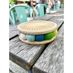 Optical Illusion Wooden Felt Coaster, 2 different designs on each side, Elegant Table Decor for Drinks