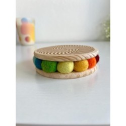 Optical Illusion Wooden Felt Coaster, 2 different designs on each side, Elegant Table Decor for Drinks