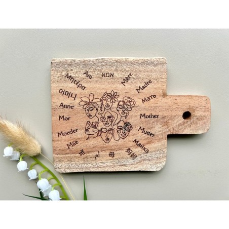 Wooden Coaster „Mother“ in 18 different languages, in the shape of a mini cutting board, stay at home mom, mothersday gift