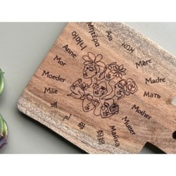 Wooden Coaster „Mother“ in 18 different languages, in the shape of a mini cutting board, stay at home mom, mothersday gift