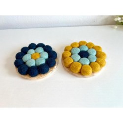 Sakura Coasters Deco Items, Set of 2 pcs, Elegant Table Decor for Drinks, Wooden Top Felt Bottom