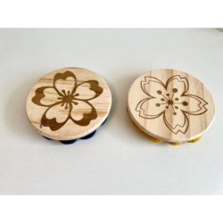 Sakura Coasters Deco Items, Set of 2 pcs, Elegant Table Decor for Drinks, Wooden Top Felt Bottom