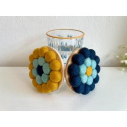 Sakura Coasters Deco Items, Set of 2 pcs, Elegant Table Decor for Drinks, Wooden Top Felt Bottom