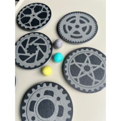 Bike Theme Slate Coasters with Chainrings Pattern, Set of 6, dirtbike racing, cycling drinkware, mountain rock coaster, triathlo